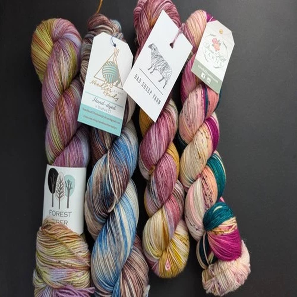 destash-hand-dyed-yarn-lot-4-skeins-needles-at-the-ready-rose-hill-bad-sheep