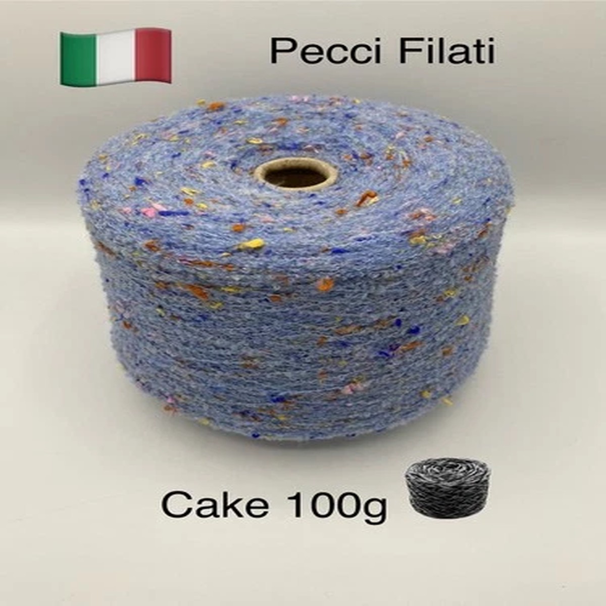 tweed-boucle-yarn-cake-100g-77-merino-15-pa-8-vi-blue-pecci-filati-italy-new