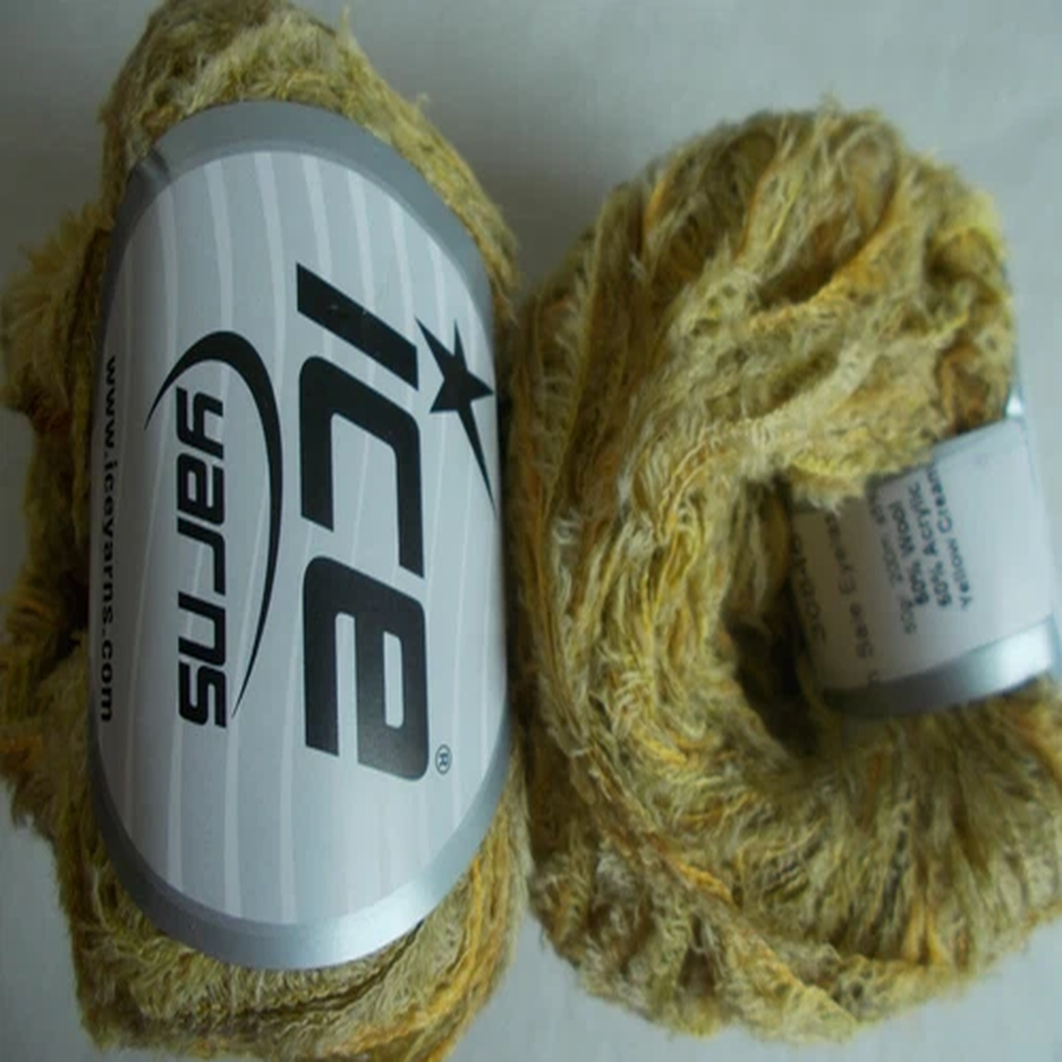 ice-yarns-fuzzy-eyelash-yarn-wool-blend-yellow-cream-lot-of-2-220-yds-each