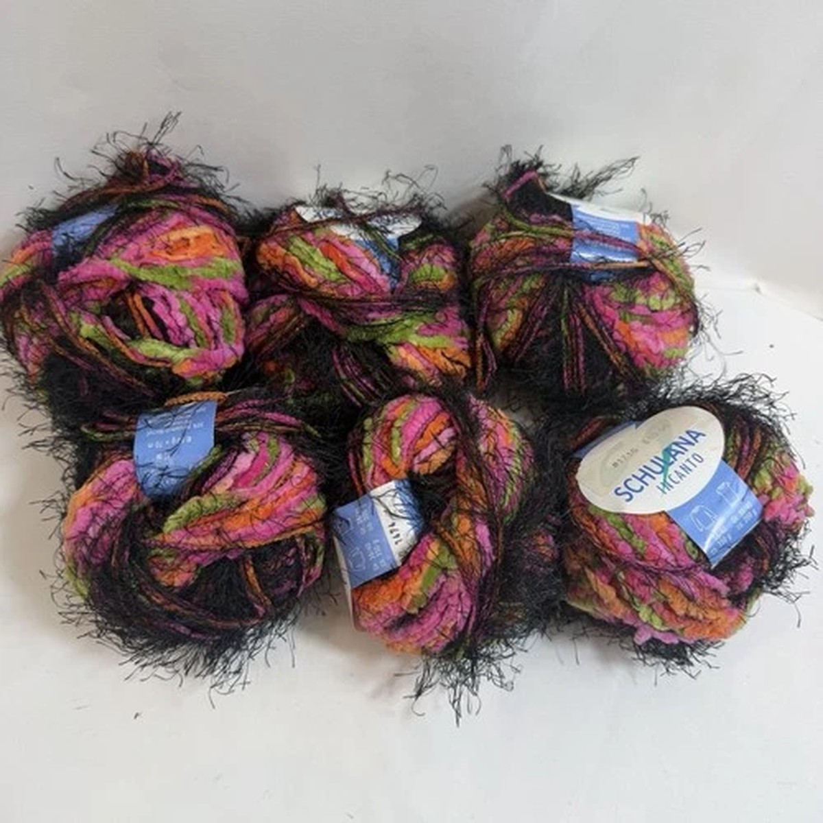 schulana-incanto-eyelash-yarn-lot-6-skeins-color-700-pink-black-novelty-yarn