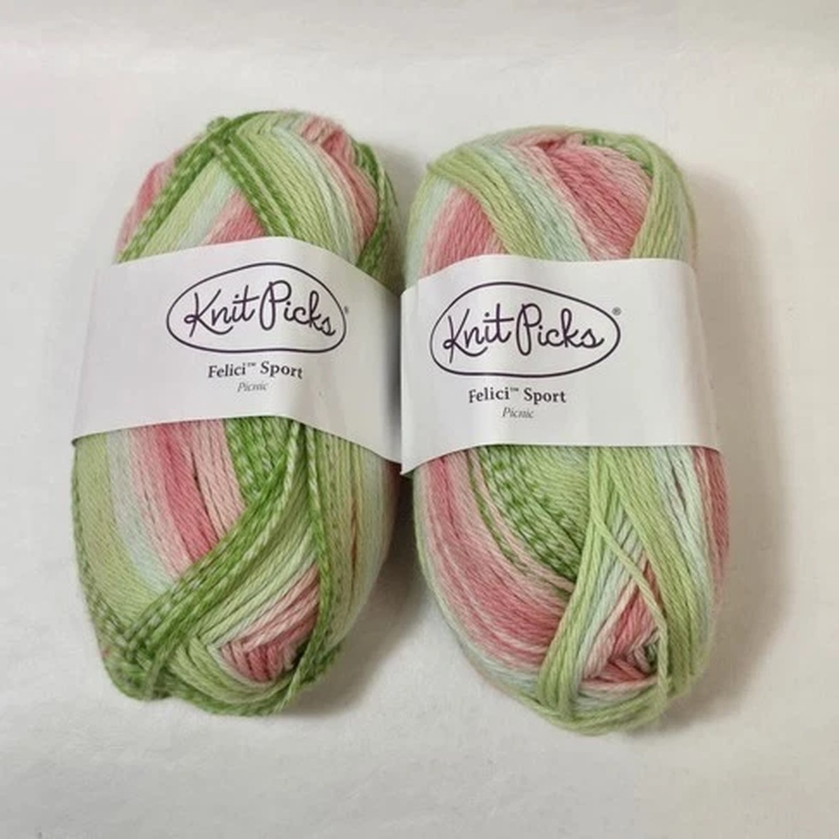picnic-knit-picks-felici-sport-self-striping-sock-yarn-2-50g-skeins-pink-green