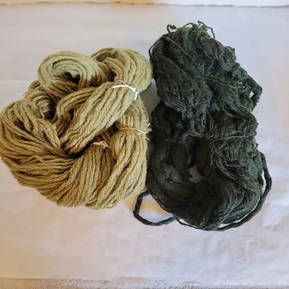 hand-spun-100-wool-2-skeins-dark-green-olive-green-2-ply-handdyed