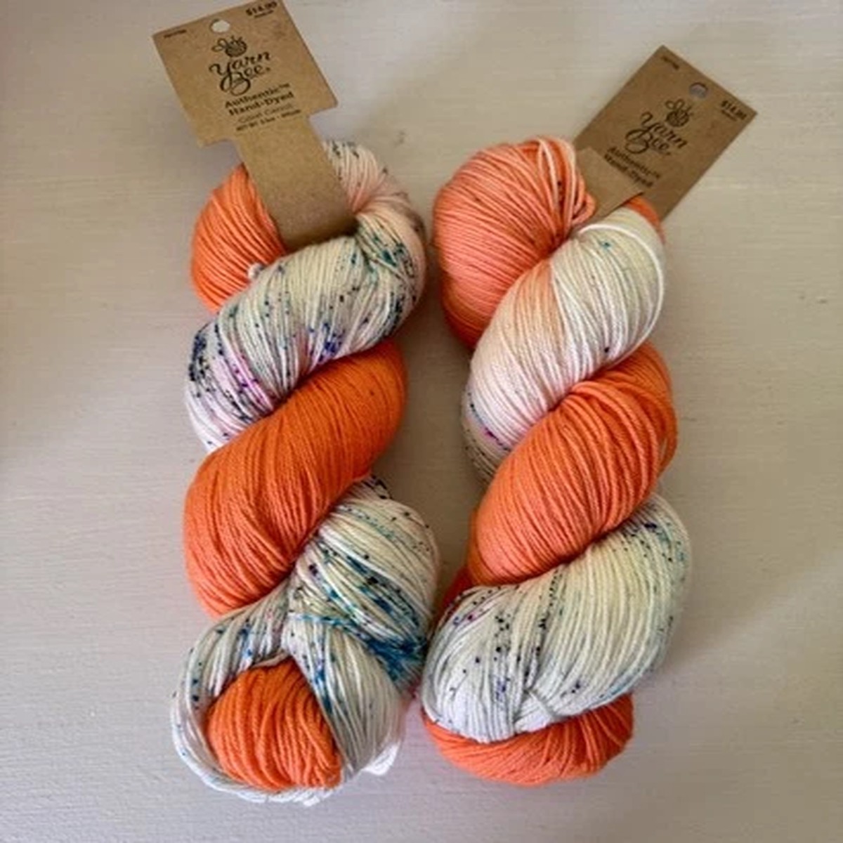 lot-of-2-yarn-bee-authentic-hand-dyed-superwash-merino-yarn-coral-carrot
