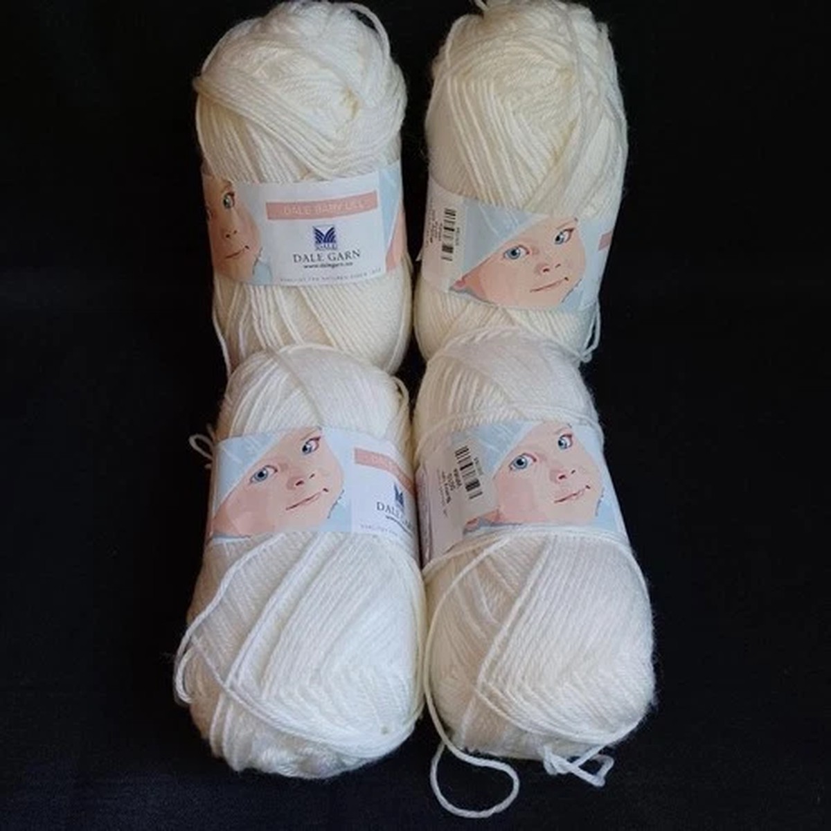 dalegarn-baby-ull-100-wool-yarn-0010-white-lot-of-4-skeins-50gr-180-yards-new