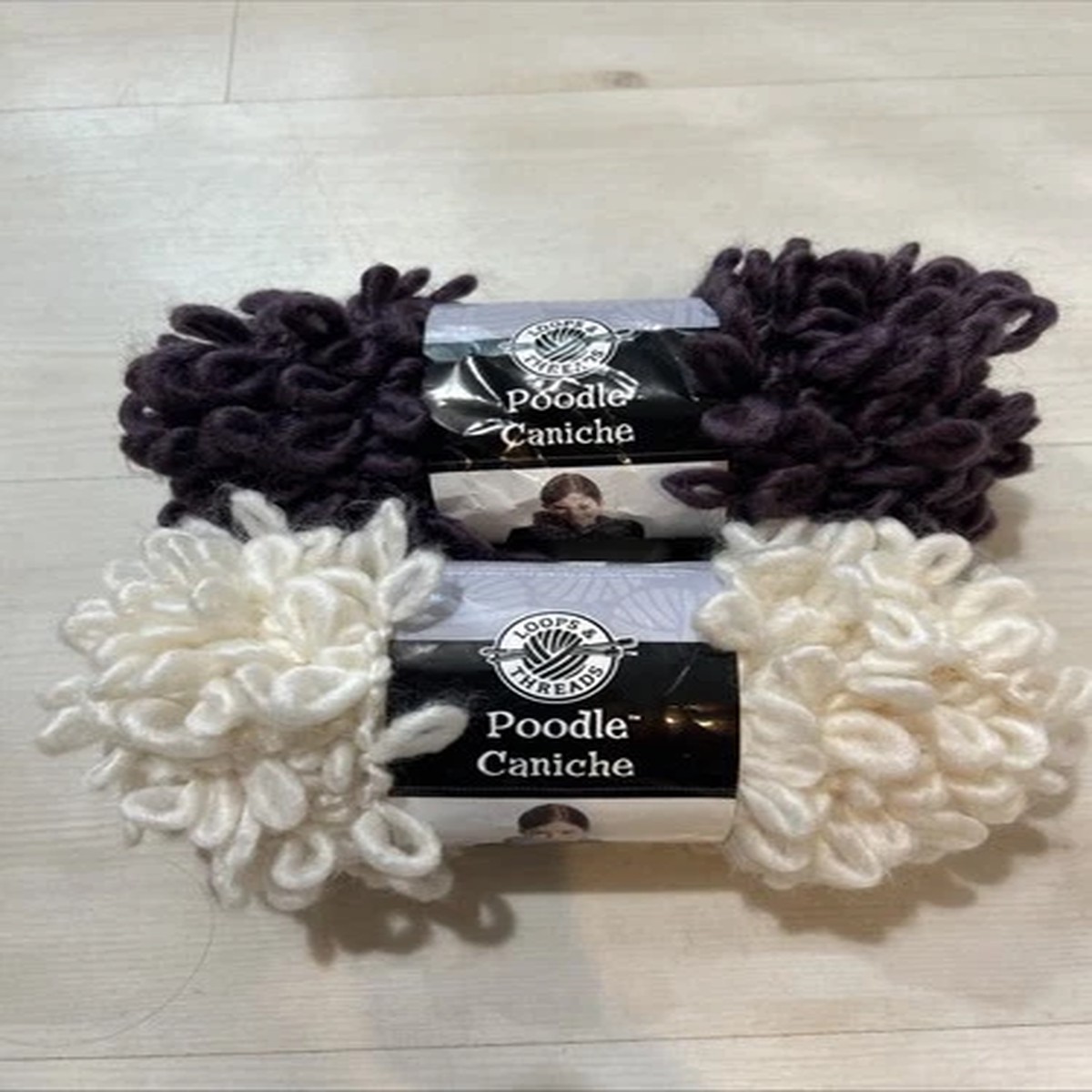 2-skeins-loops-threads-poodle-caniche-yarn-white-violet-23-yd-ea-wool-alpaca