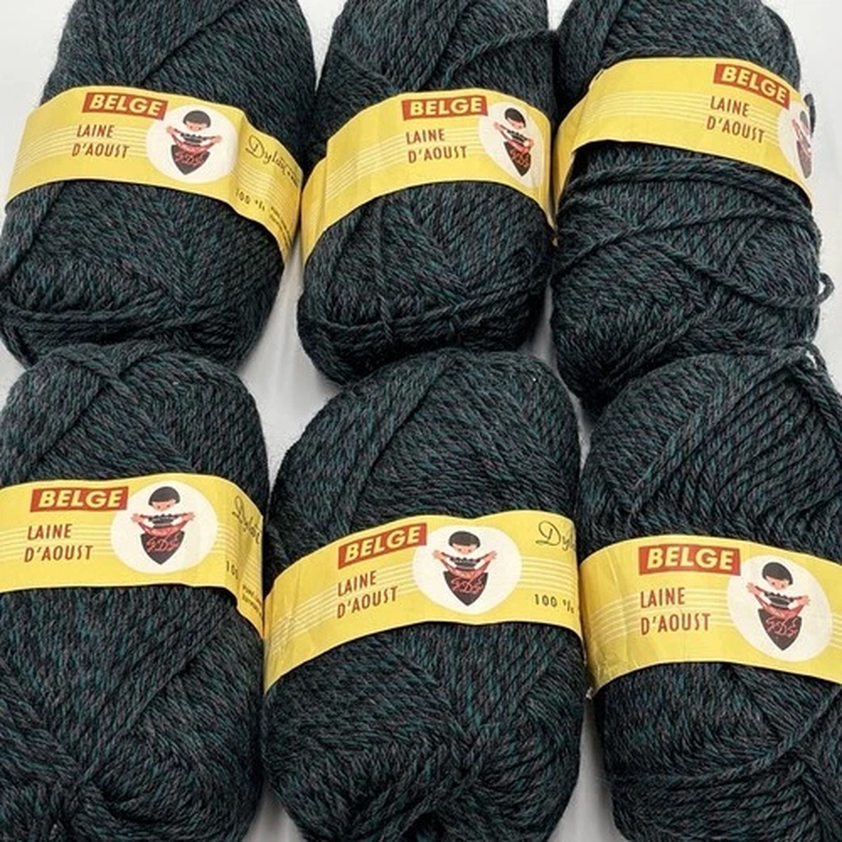1960s-dylan-belgian-100-wool-yarn-lot-of-6-skeins-heathered-charcoal-teal-50g