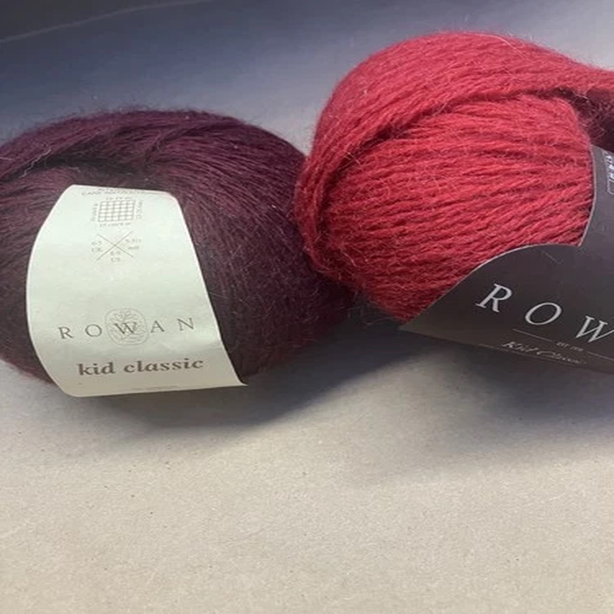 2-balls-of-rowan-kid-classic-lambswool-and-mohair-yarn-in-cherry-and-burgundy