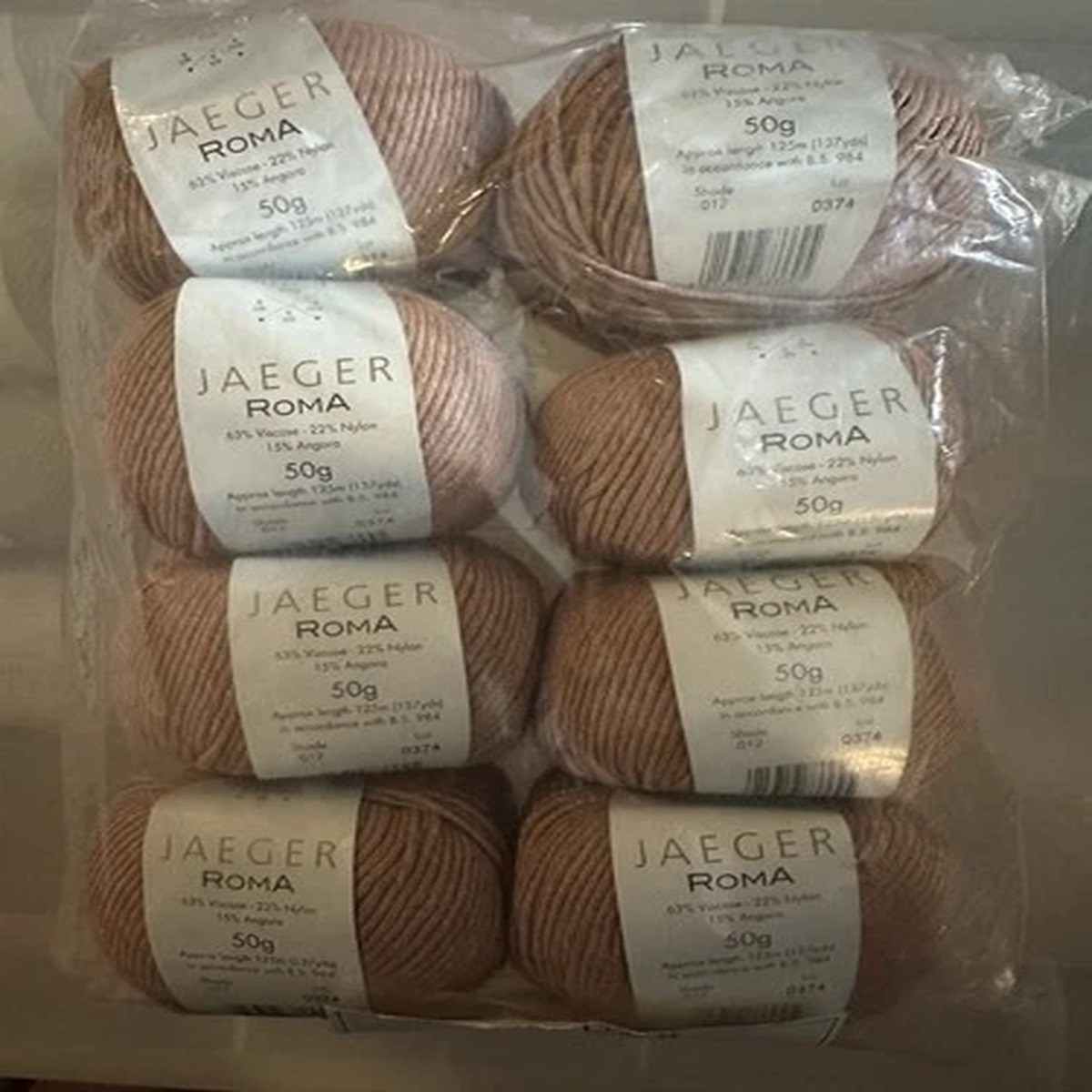 vintage-discontinued-jaeger-roma-wool-yarn-lot-of-8-shade-012-same-dye-137yds