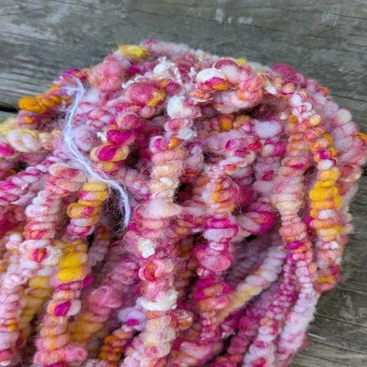 handspun-art-yarn-super-coils-magenta-pink-saori-weaving-nuno-felting-wool-craft