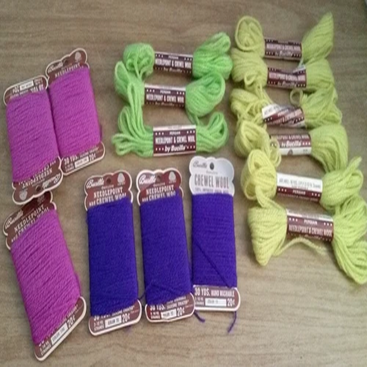 vintage-bucilla-needlepoint-crewel-wool-10-yards-3-ply-green-yellow-purple