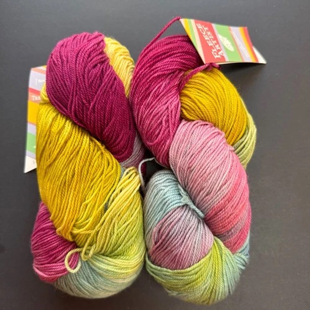 vtg-fleece-artist-yarn-2-skeins-trail-socks-pink-green-gold-285-yards-nos