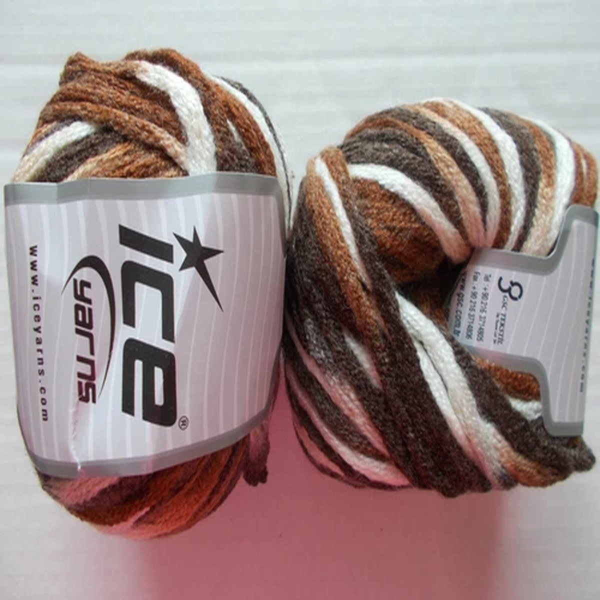 ice-yarns-paint-ball-bulky-wool-blend-yarn-brown-white-lot-of-2-82-yds-ea
