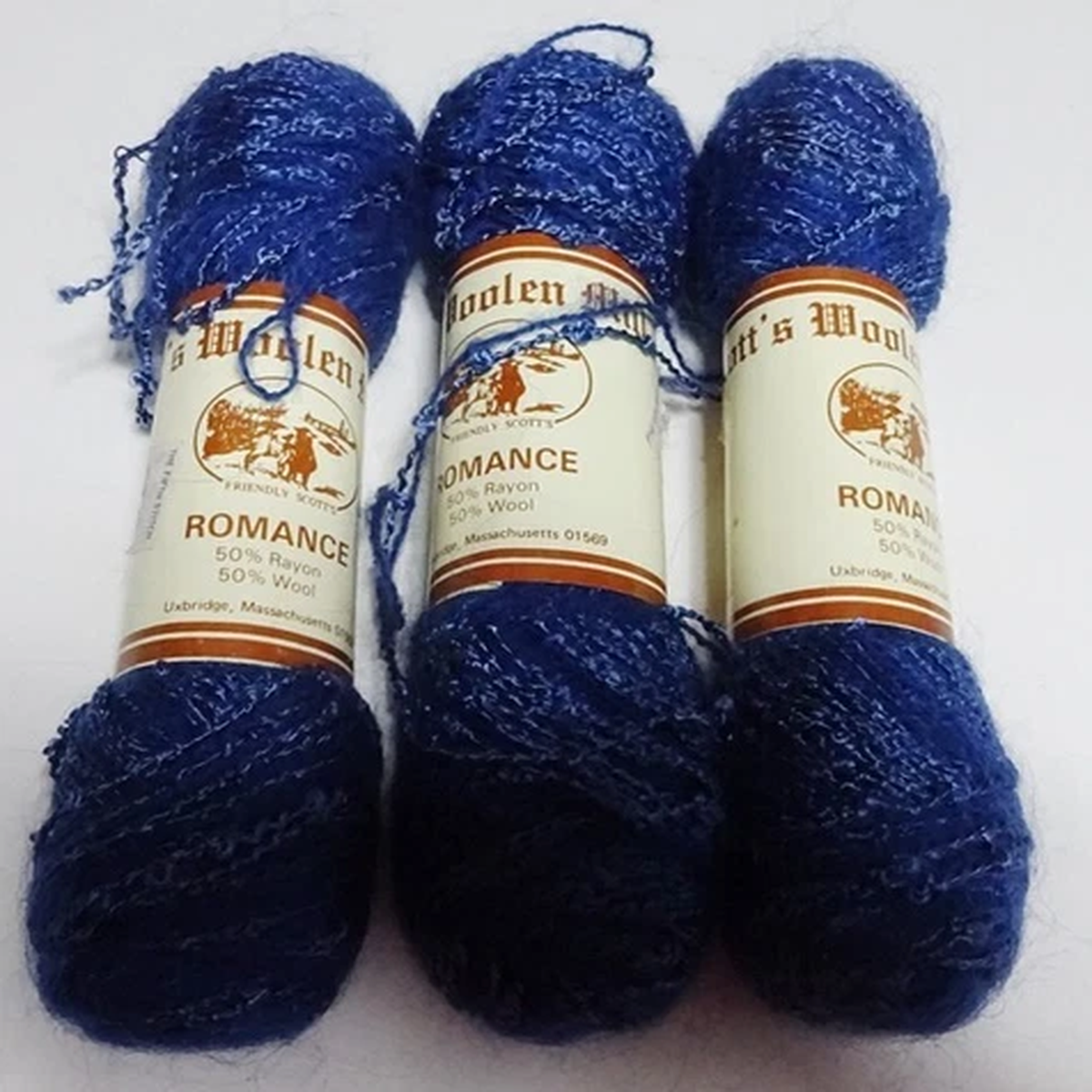 three-scott-s-woolen-mill-romance-blue-2-oz-yarn-50-rayon-50-wool-discontinued