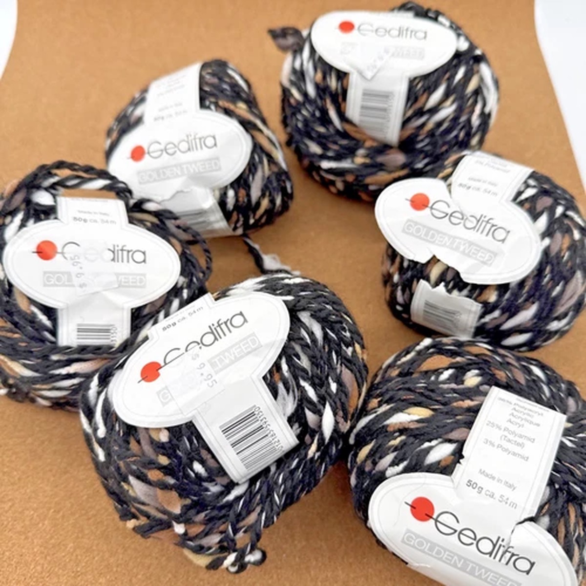 vintage-6-balls-golden-tweed-by-gedifra-bulky-wool-blend-50g-brown-black-white
