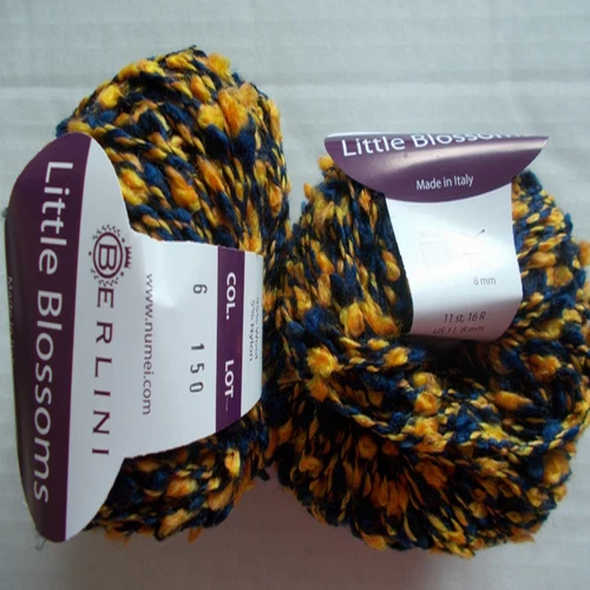 berlini-little-blossoms-wool-boucle-yarn-navy-orange-lot-of-2-55-yds-each