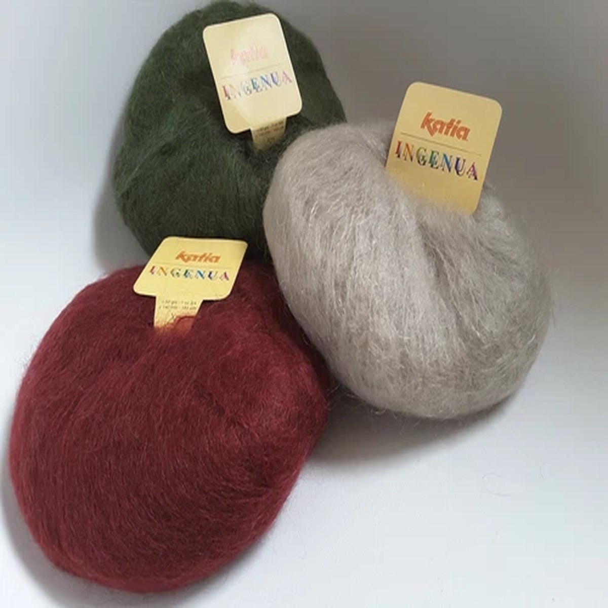 3-x-katia-ingenua-bordo-green-light-taupe-78-mohair-9-wool-yarn-50gr-each