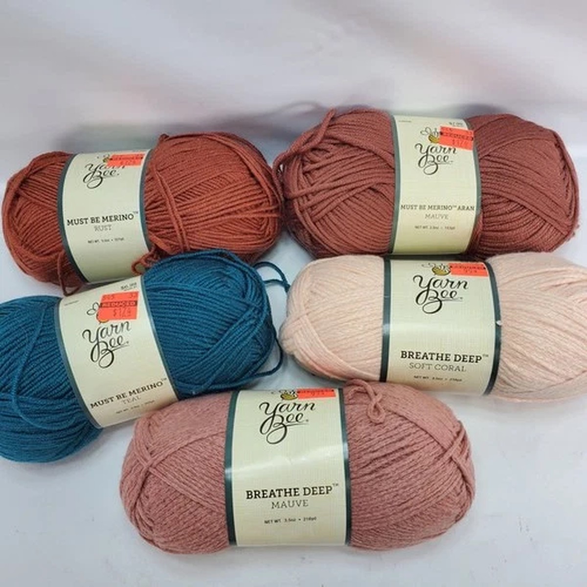 yarn-bee-must-be-merino-breathe-deep-yarn-lot-5-skeins-rust-teal-mauve-coral-new