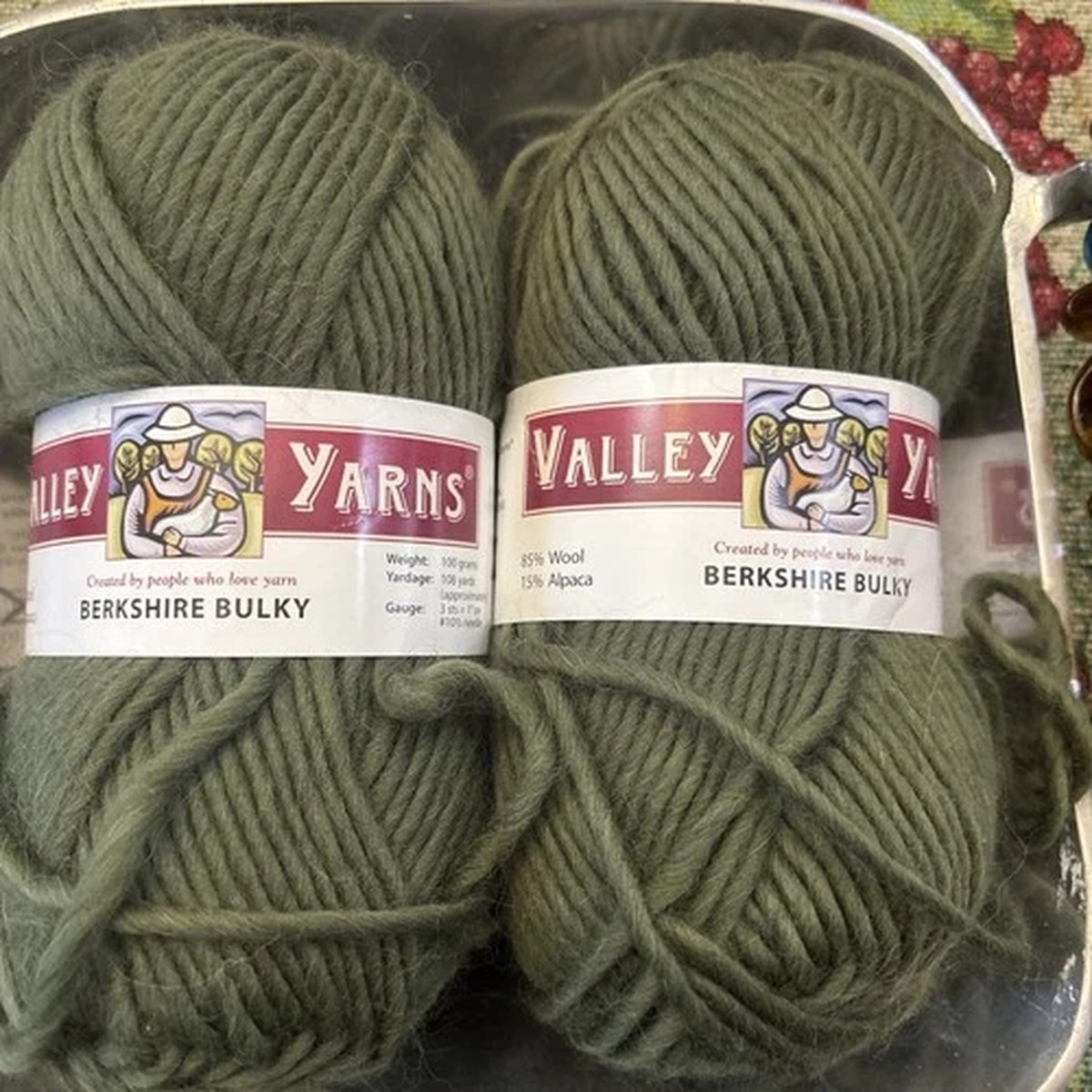 2-skeins-of-olive-green-33-valley-yarn-bershire-bulky-85-wool-and-15-alpaca