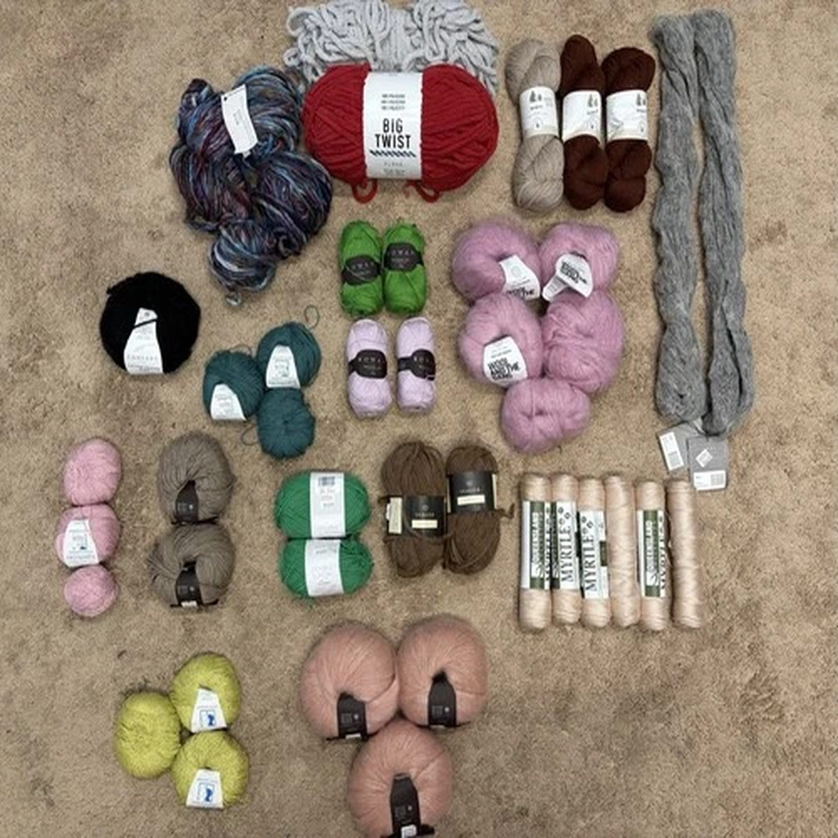 huge-yarn-lot-41-skeins-premium-brands-hempathy-wool-isager-rowan-myrtle-mix