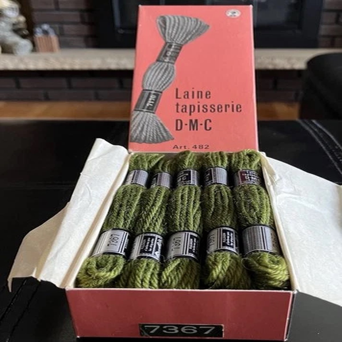 nos-vintage-dmc-tapestry-wool-10-skein-736-moss-green-needlepoint-art-482-france