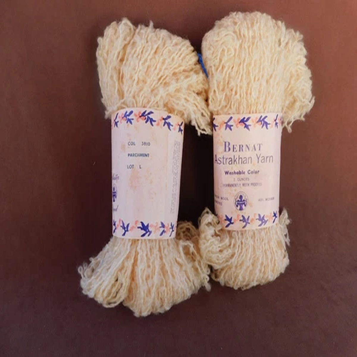 2-vintage-bernat-astrakhan-60-virgin-wool-40-mohair-parchment-2-oz-skeins