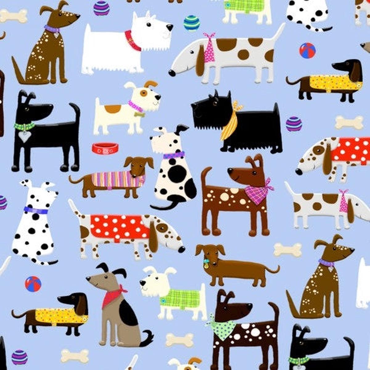 dogs-on-blue-cotton-flannel-fabric-n-0970-11