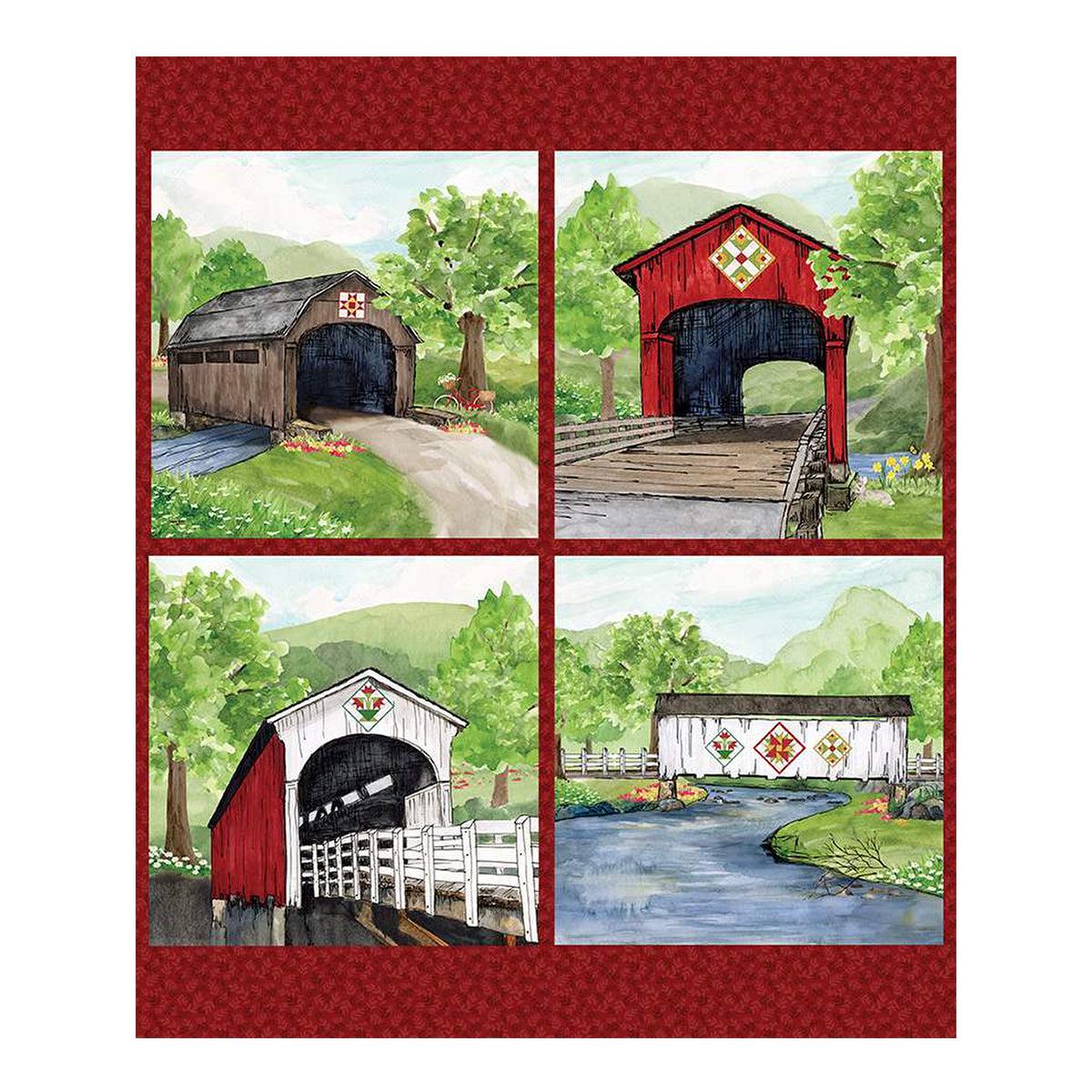 covered-bridges-in-spring-collection-cotton-fabric-pillow-panel-pd15827