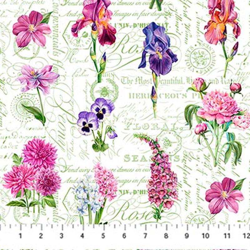 deborah-s-garden-collection-flowers-on-text-cotton-fabric-dp25592