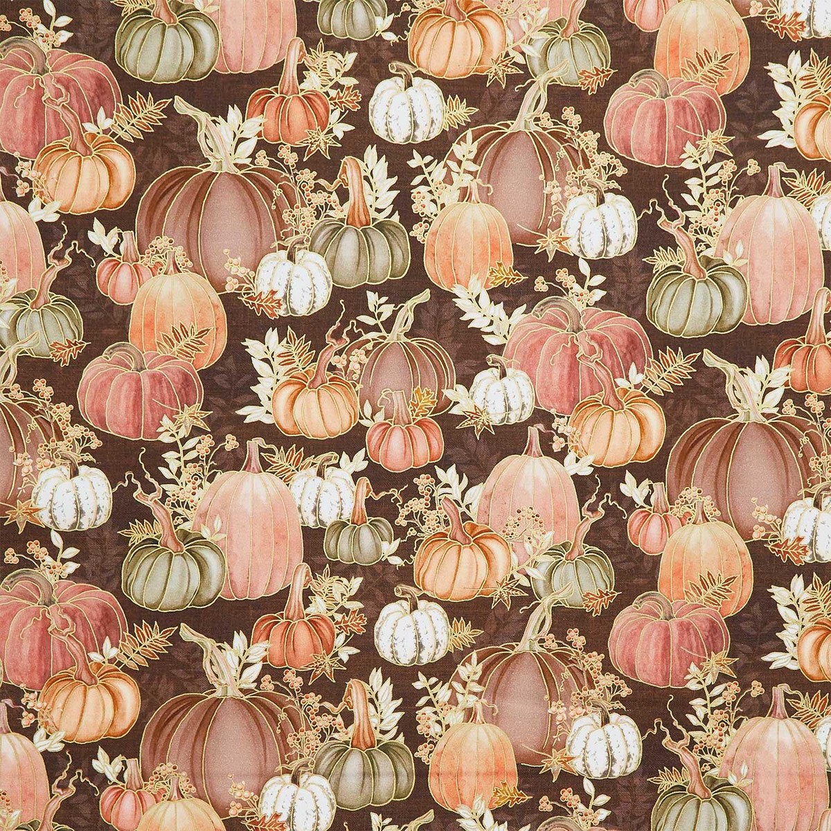 hello-fall-pumpkins-fall-leaves-chestnut-metallic-yardage