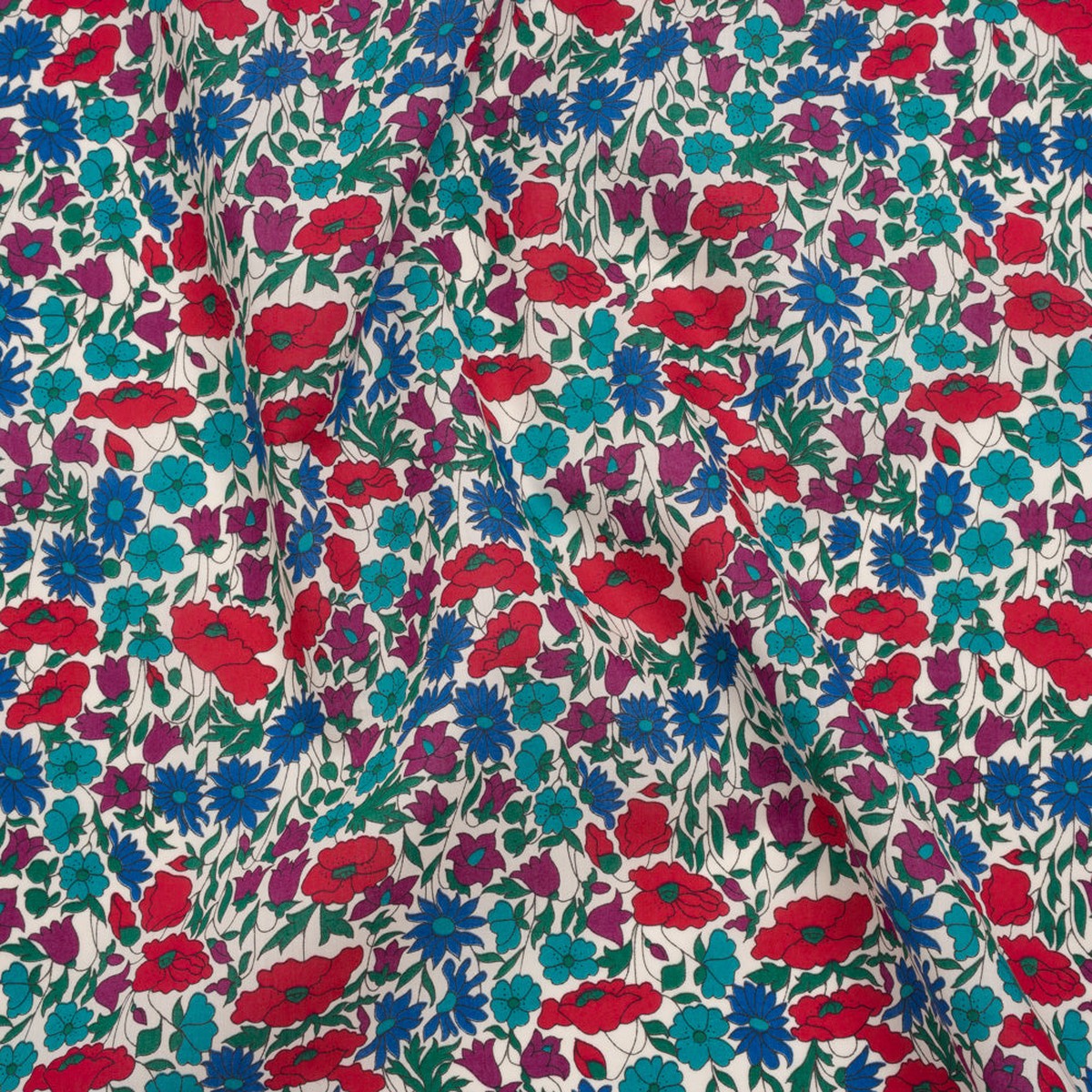 liberty-fabrics-tana-lawn-poppy-daisy-blue-turquoise-red-fuchsia-and-bright-blue-fine-lined-illustrated-florals
