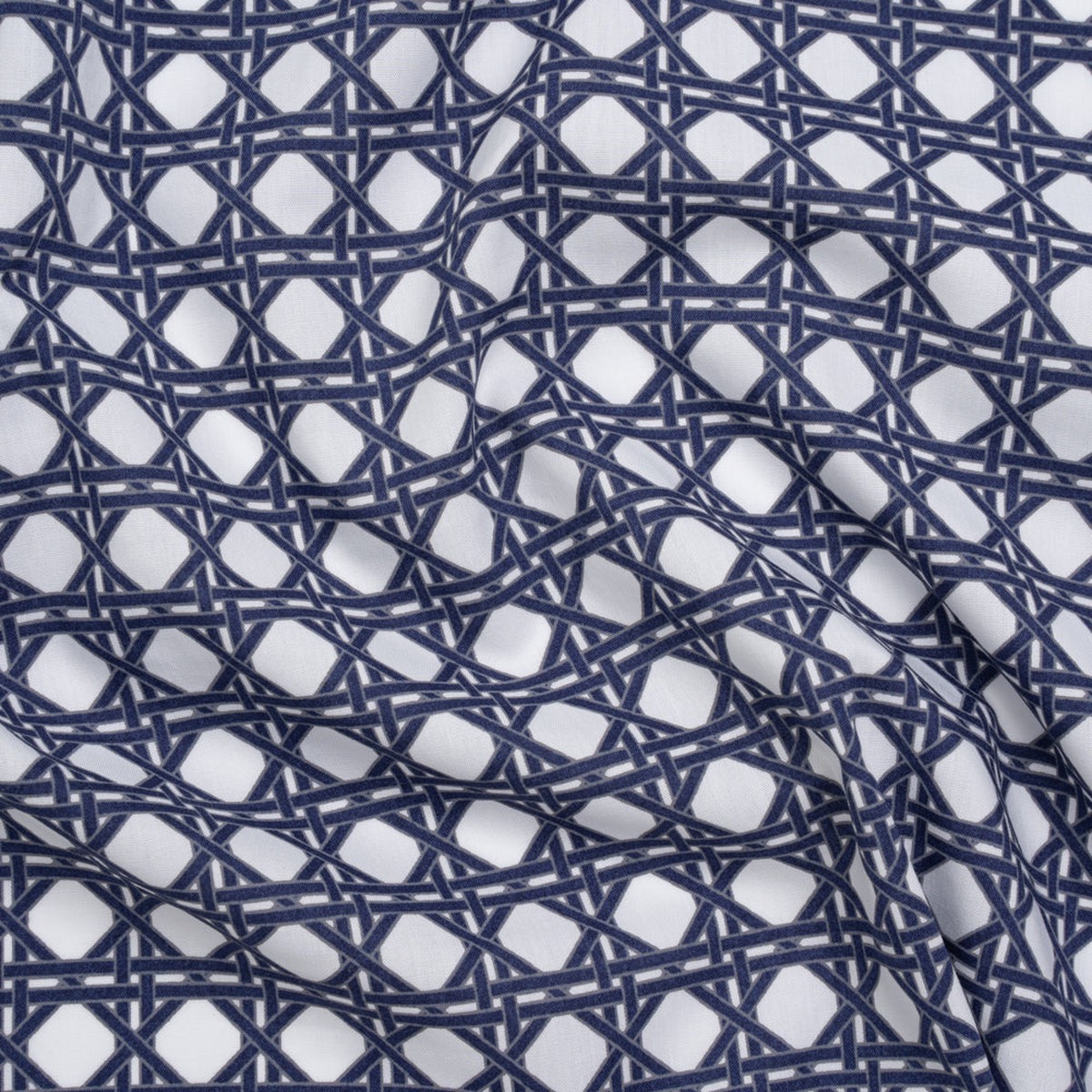 cotton-and-rayon-woven-shirting-print-navy-blue-and-white-wicker-basket-lattice-deadstock