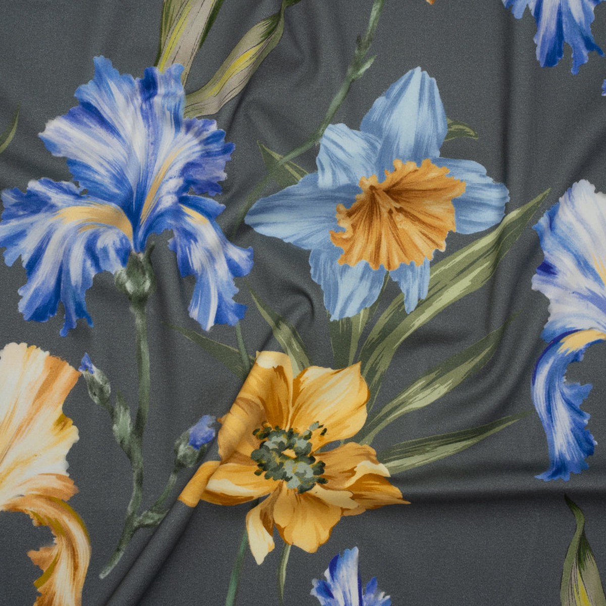 brushed-cotton-woven-golden-yellow-blue-and-gray-big-lilies-mood-exclusive-language-of-lilies-print