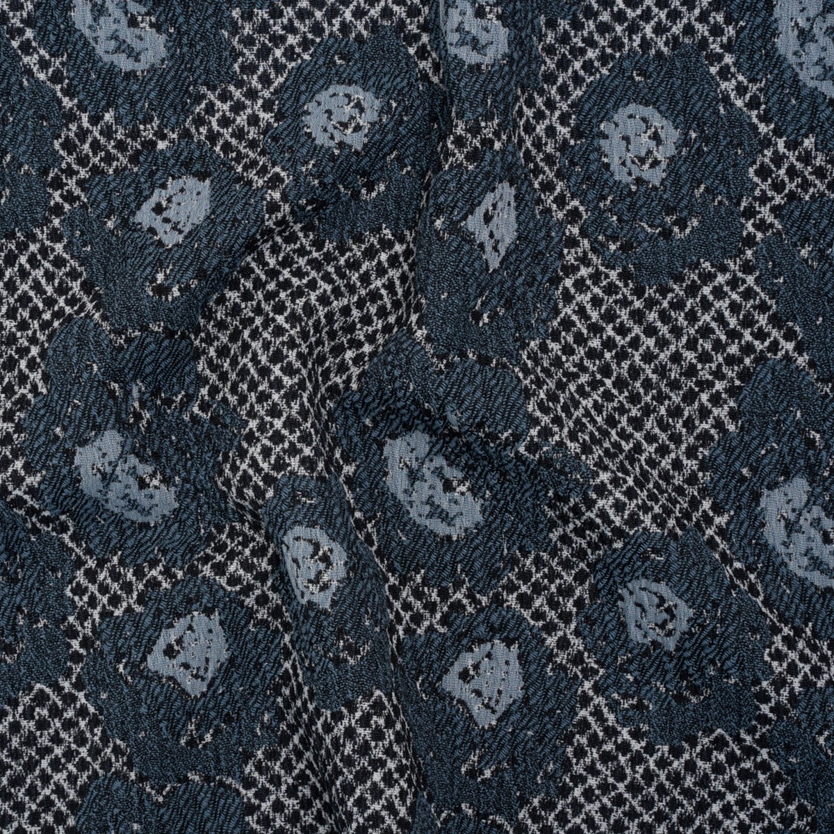 cotton-and-polyester-matelasse-blue-and-black-diamonds-and-flowers-designer-deadstock